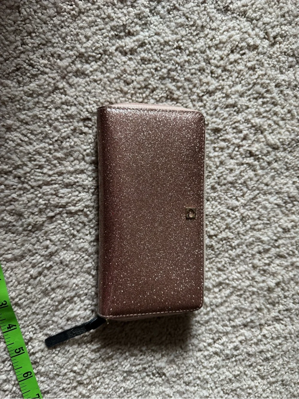 kate spade glitter zip-around wallet in rose gold